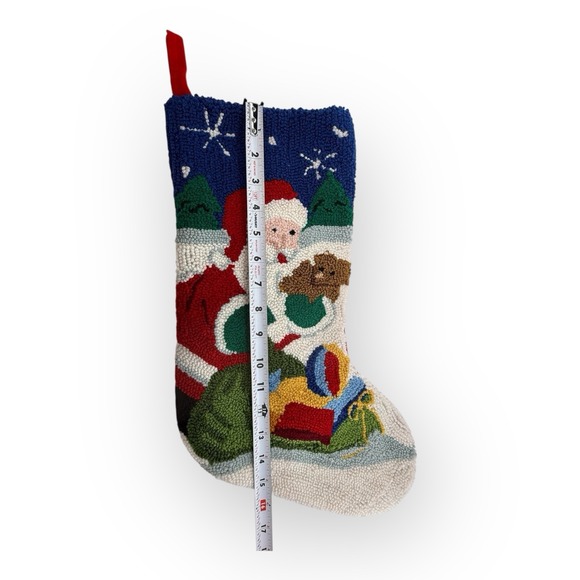 Vintage Needlepoint Santa Teddy Bear Starry Night Christmas Stocking Velvet Back - Picture 2 of 4